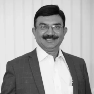 Black and white photo of Subramanyam S, Founder & CEO of Ascent HR