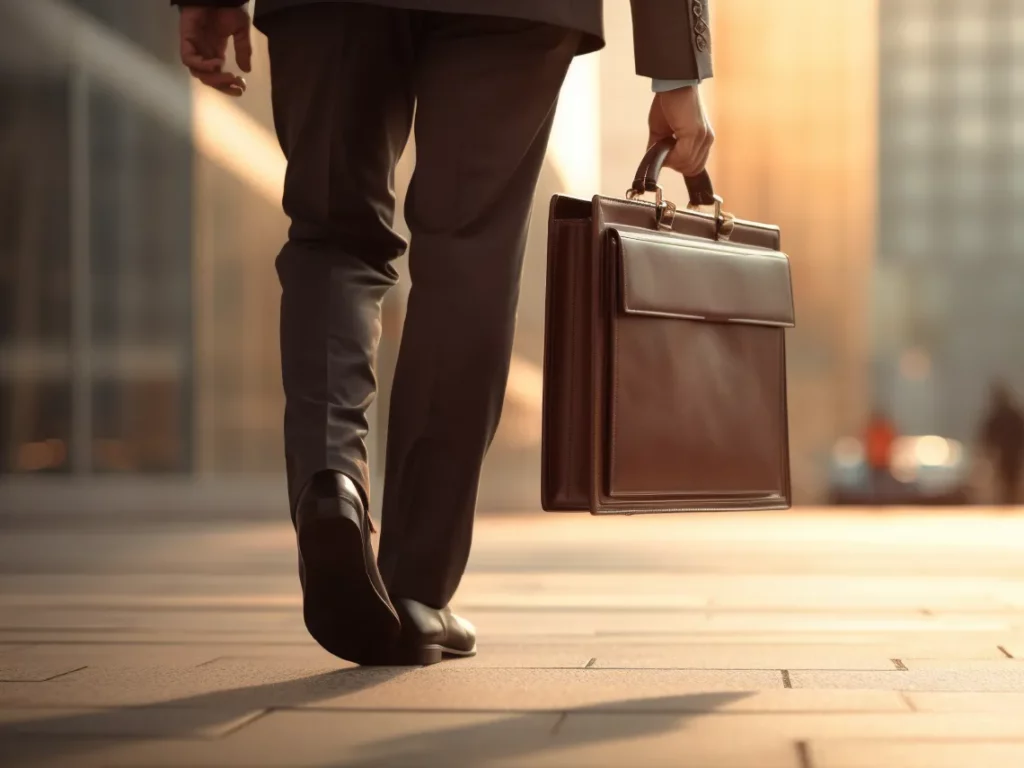 Ascent HR job applicant walking to an interview with his briefcase