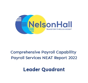 Leader Quadrant in Comprehensive payroll capability - Payroll services NEAT report 2022 from Nelson Hall
