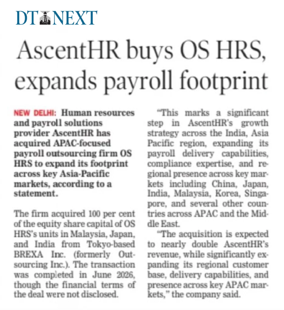 DT Next print publication of OSHRS acquisition